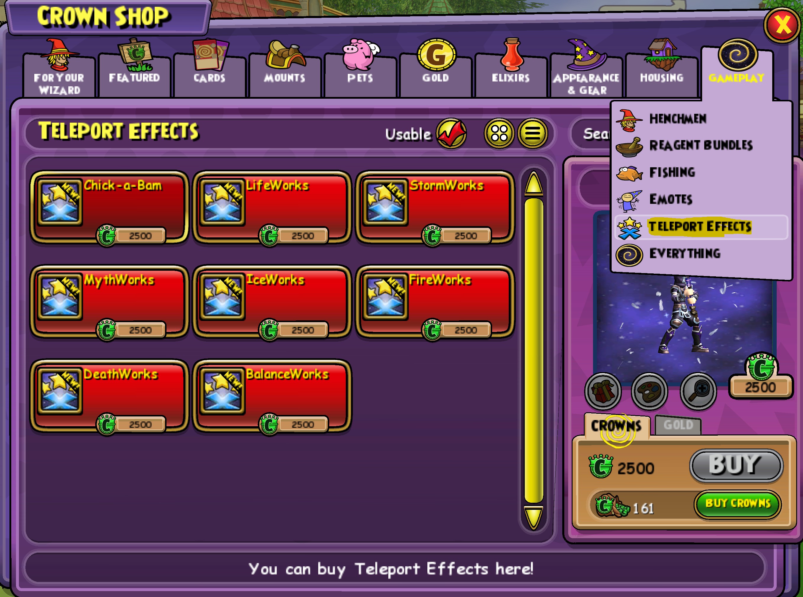 teleport effects crown shop
