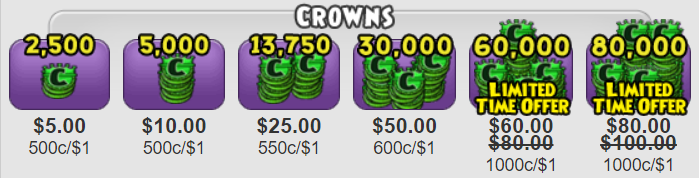 Membership or Zone Purchasing - Crowns Sale