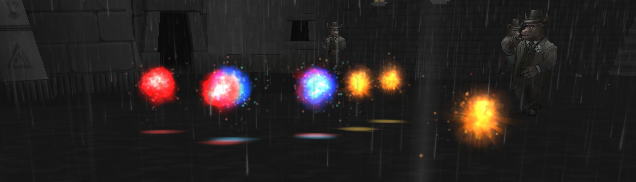 Adventure Parties - A screenshot of a blue, red, and gold wisps created after a battle
