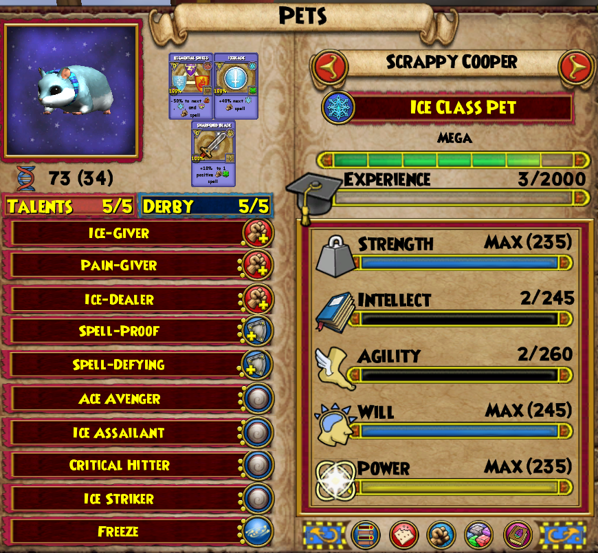 Ice Class Pet Stats