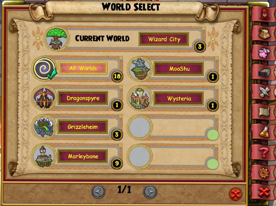 A screenshot of the new Quest Journal world selection page